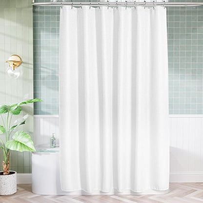 AmazerBath Extra Long Shower Curtain 90 Inches Long, White Shower Curtain Extra Tall 72x90 Inches, Fabric Shower Curtains for Bathroom, Heavy Duty 240G Waffle Textured, Rustproof Metal Grommets