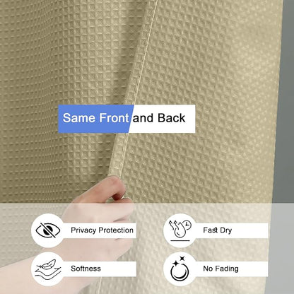 Long Fabric Shower Curtain Set, Waffle Textured Shower Curtain for Bathroom - Weight 230GSM Heavy Duty Hotel Spa Luxury Bath Curtain Set with 12 Plastic Hooks, 72Wx78L, Taupe