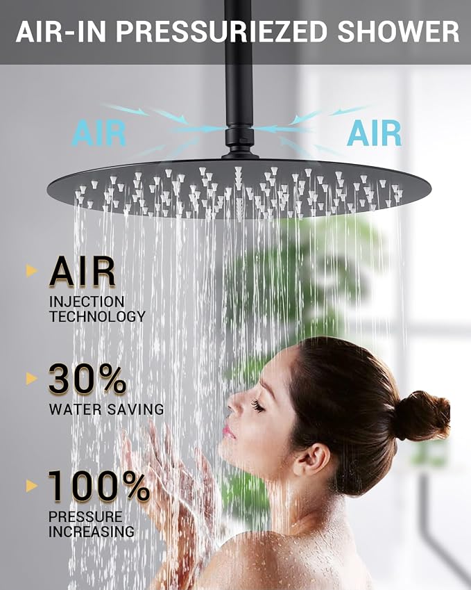 Dasan Rainfall Full Body Shower Faucet System with 12'' Round Shower & 6'' Shower Head,Matte Black Dual Shower Head Faucets Set with Handheld & Valve, Double Shower Head System for Couples/ 2-Person