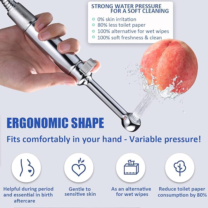 SonTiy Handheld Bidet Sprayer for Toilet, All Metal Cloth Diaper Toilet Sprayer Bidet Attachment with Backflow Preventer, Adjustable Water Jet Spray, 7.2" Brass Hand Held Bidet Wand, Chrome
