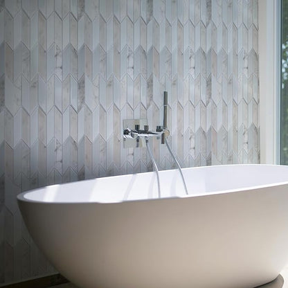 Art3d 11x12 inch White Marble Glass Mosaic Tile, Mesh-Mounted (4 sq.ft/Box) for Kitchen Backsplash, Bathroom, Shower Wall, 5 Pieces