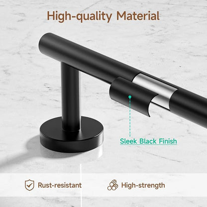 8PCS Matte Black Bathroom Hardware Set, 18-Inch Towel Bar Set | Durable SUS304 Stainless Steel Bathroom Accessories Set, Towel Racks for Bathroom Wall Mounted, Modern Home Decor