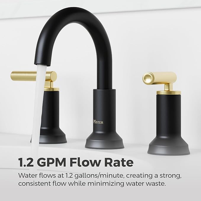 Pfister Capistrano Bathroom Sink Faucet, 8-Inch Widespread, 2-Handle, 3-Hole, NSF Certified, Matte Black and Brushed Gold Finish, LF049CSOBBG