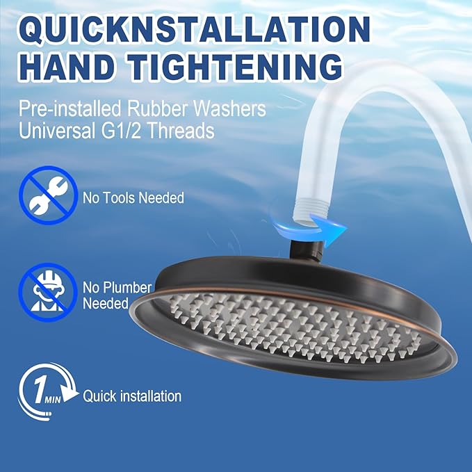 Oil Rubbed Bronze Antique Shower Head Replacement, 9 Inch Round Rain Rainfall Showerhead Made of 304 Stainless Steel Vintage High Pressure Waterfall Shower Heads with Silicone Nozzle
