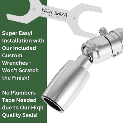 High Sierra® - CLASSIC™ Solid Lead-Free Metal 1.25 GPM Award Winning. Ultra Low Flow Shower Head with Trickle Valve. Patented Nozzle Never Clogs - Polished Chrome Finish