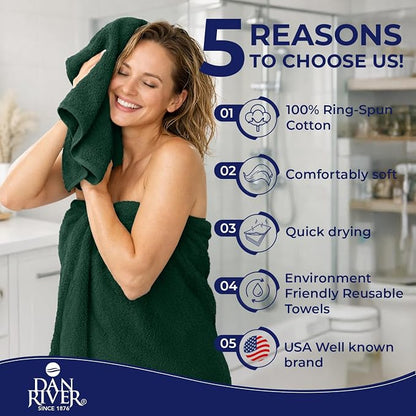 DAN RIVER 8 Piece Luxury Bath Towels for Bathroom, Towel Set, Hunter Green | 2 Bath towels, 2 Hand towels, and 4 Wash Cloths, 600 GSM 100% Ring Spun Cotton, Highly Absorbent, Gym, Hotel, guest, and Spa