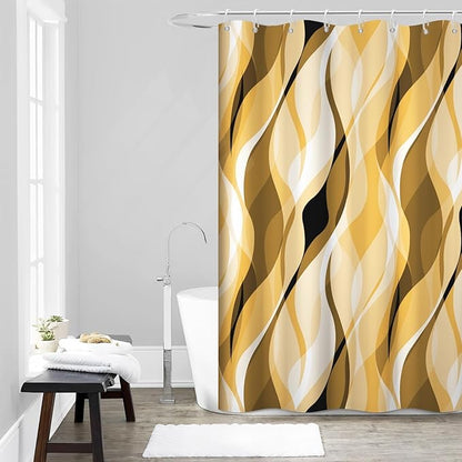 Yellow Shower Curtain, Abstract Ombre Yellow and Grey Striped Shower Curtain Set for Bathroom Waterproof Shower Curtain with Hooks, 60x72 Inch