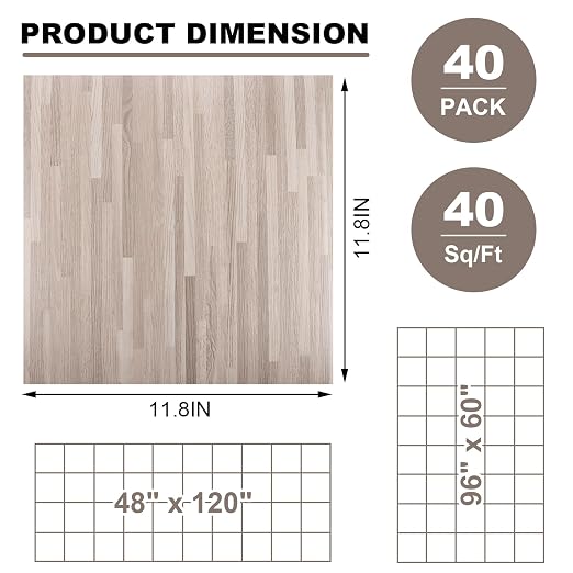 40 Sheet Vinyl Flooring 12x12 Peel and Stick Floor Tile Waterproof Clearance Vinyl Floor Tiles Striated Wood Self Adhesive Floor Tiles Sticky Laminate Flooring for Bathroom Kitchen Basement RV