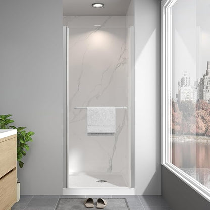 26"-28" W x 72" H Frameless Pivot Shower Door Brushed Nickel | 1/4"(6mm) SGCC Tempered Glass with Explosion-Proof Film &Nano Coating,Customizable Width