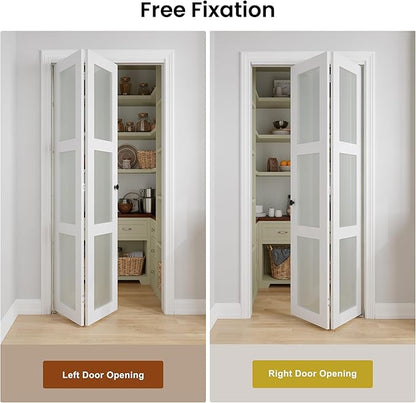 Bifold Doors for 24" x 80-3/4" Opening, 3-lite Tempered Frosted Glass Closet Folding Doors with Hardware kit Included, Easy Assembly, White | Closet Folding Doors with Hardware kit Included, Easy Assembly for Pantry Closet, White,Water-Proof PVC Surfac...