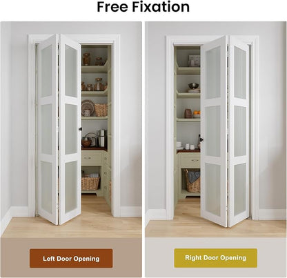Bifold Doors for 64" x 80-3/4" Opening, 3-lite Tempered Frosted Glass Closet Folding Doors with Hardware kit Included, Easy Assembly, White | Closet Folding Doors with Hardware kit Included, Easy Assembly for Pantry Closet, White,Water-Proof PVC Surfac...