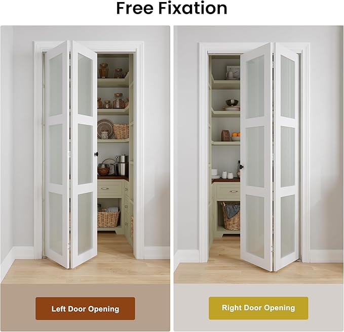 Bifold Doors for 30" x 80" Opening,3-lite Tempered Frosted Glass | Closet Folding Doors with Hardware kit Included, Easy Assembly for Pantry Closet, White,Water-Proof PVC Surface