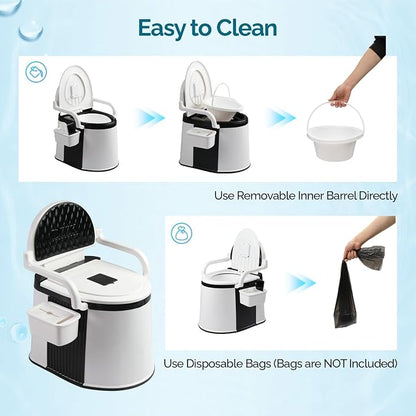 VINGLI Portable Toilet | Back & Handrail Design Commode with 5 Gallon Bucket Inner, Camping RV Toilet for Adult, Kids, Home, Boat, Van, Travel, Black