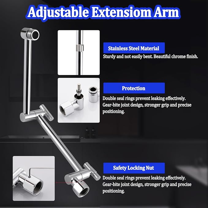 All Metal Rain Shower Head with Handheld Combo, YDmeet 10 Inch Rainfall Shower Head, Stainless Steel Hand Wand, 3 Setting Diverter, Adjustable Extension Arm w/Lock Joints, 71" Extra Long Hose, Chrome