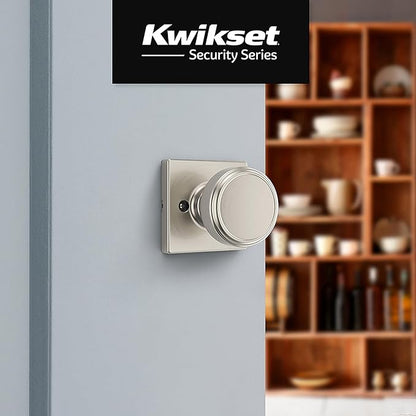 Kwikset Maven Dummy Door Knob, Single Sided Handle for Closets, French Double Doors, and Pantry, Satin Nickel Non-Turning Square Interior Push/Pull Door Knob, with Microban Protection