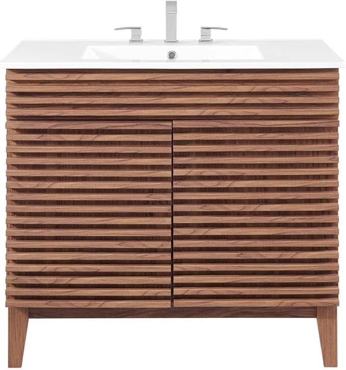 Modway Render 36" Bathroom Vanity in Walnut White