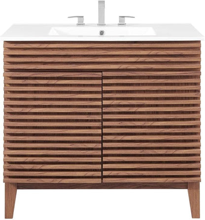 Modway Render 36" Bathroom Vanity in Walnut White