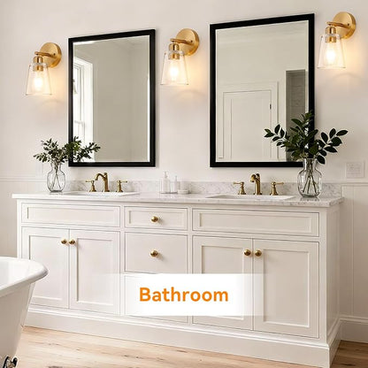 TALOYA 4 Inch Brushed Gold Bathroom Light Fixtures with Thickend Clear Tapered Glass Shade, Set of 2 Modern Vanity Light for Bathrooms, Bedrooms (Bulbs Not Included)