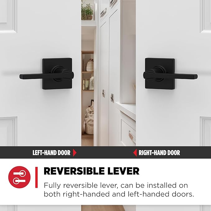 Kwikset Casey Dummy Door Handle, Single Sided Lever for Closets, French Double Doors, and Pantry, Matte Black Non-Turning Reversible Interior Push/Pull Lever, with Microban Protection (1 count)