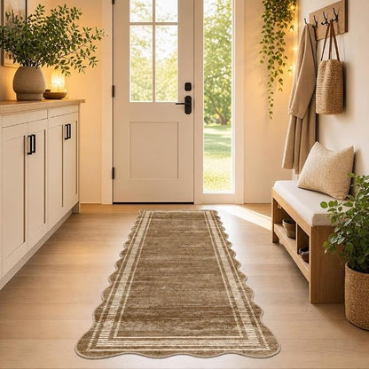 Garvee Entryway Runner Rug 2x6 Washable Bathroom Rugs Scalloped Kitchen Rug | Modern Runner Rug for Entryway Bedroom, Non Slip Low Pile Solid Rugs for Entryway Nursery