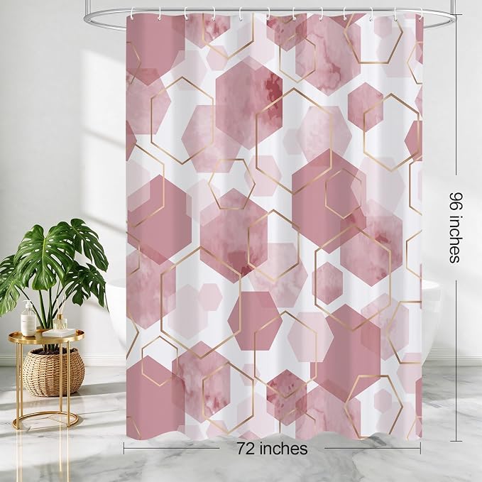 Litabel Extra Long Geometric Shower Curtain for Bathroom, 72x84 | Extra Long Modern Minimalist Shower Curtais, Pink Geometric Art Print Abstract Waterproof Bath Curtain