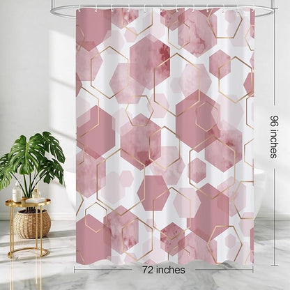 Litabel Extra Long Geometric Shower Curtain for Bathroom, 72x84 | Extra Long Modern Minimalist Shower Curtais, Pink Geometric Art Print Abstract Waterproof Bath Curtain