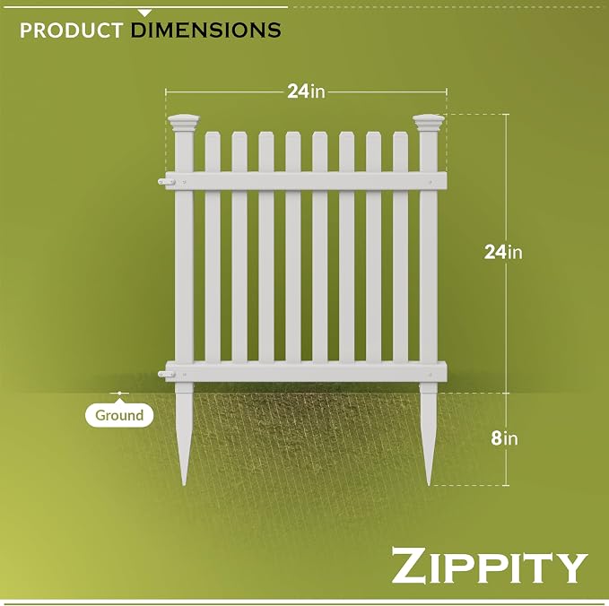 Zippity Roger Rabbit Garden Fence, White Vinyl DIY No Dig Kit | 2ftH x 2ftW, 3 Panels, Garden Border Edging, ZP19056