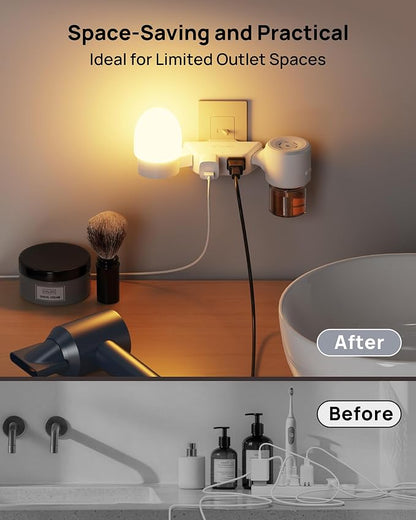 TROND 360 Rotating Plug Outlet Extender 2 Pack, Surge Protector Outlet with 4 Grounded Sockets, 3 Way Angled Plug Expander, 900J, Multiple Wall Adapter for Bathroom Kitchen Bedroom, White