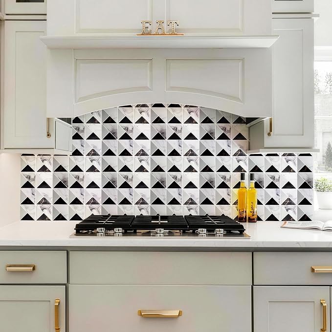 Joysticky 10-Sheet Peel and Stick Backsplash, 12" * 12" Crystal Texture Stick on Tiles Backsplash for Kitchen & Bathroom，Thicker Design Peel and Stick Wall Tiles（Black Gold）