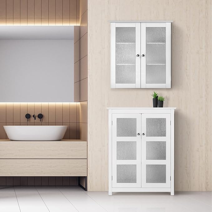 Elegant Home Fashions Connor Floor Cabinet with 2 Glass Doors | Adjustable Shelf
