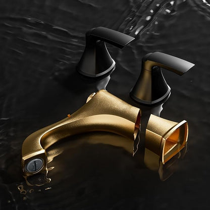 Matte Black Bathroom Faucet 3 Hole, Sanliv Widespread Bathroom Sink Faucet with Pop-Up Drain, 2 Handles Modern Vanity Faucet for 4-8 Inch Wide Spread Sinks, ‎Matte Black