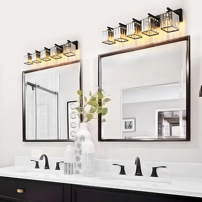 Black Crystal Bathroom Lighting Fixtures, 5 Light Modern Crystal Bathroom Vanity Lights Over Mirror, Wall Light Bathroom Light Fixtures