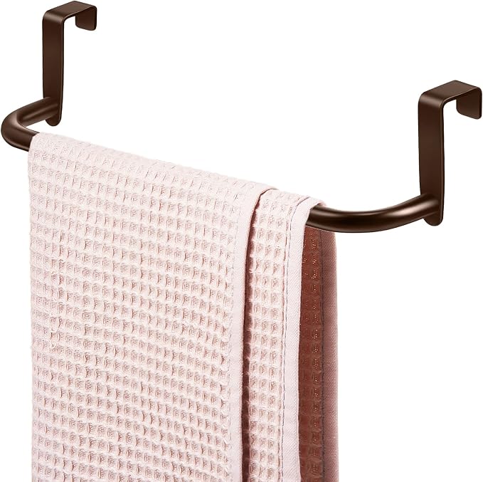 Patelai Over Cabinet Door Towel Bar, Metal Kitchen Rack,Brown | Hang Inside or Outside Cabinet for Hand Towels, No Drill Install, Bathroom Organizer, Saves Counter Space, Fits Doors