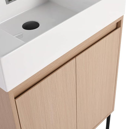 Crownpoint 24 Inch Bathroom Vanity with Sink, White Sink, White Oak Finish, Full Assembly Required, Elegant Bathroom Vanities for Modern Homes