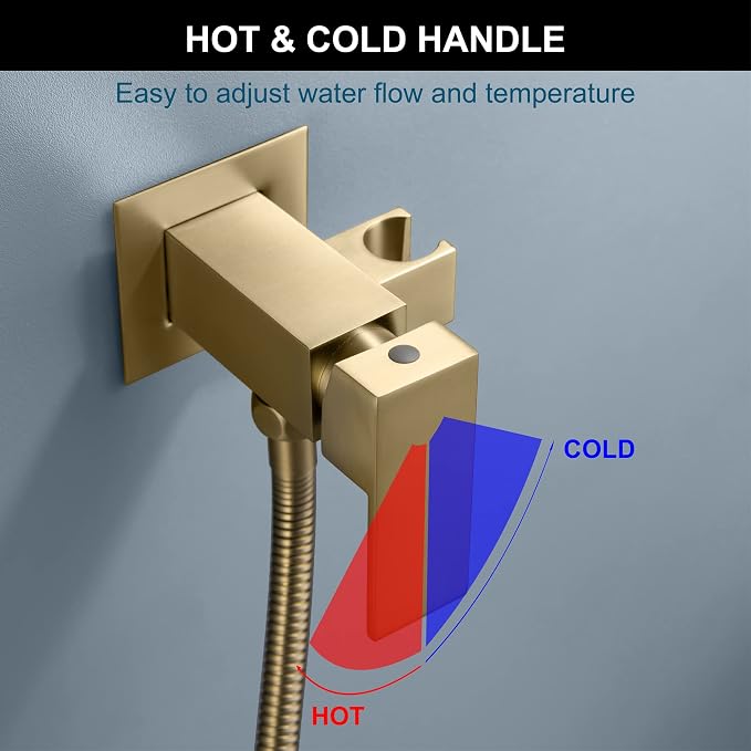 Warm Water Bidet Sprayer for Toilet with Hot and Cold Brass Rough-in Valve, Stainless Steel Handheld Bidet Attachment Set for Feminine, Pets and Baby Diaper Wash, Brushed Gold, BDS08-3