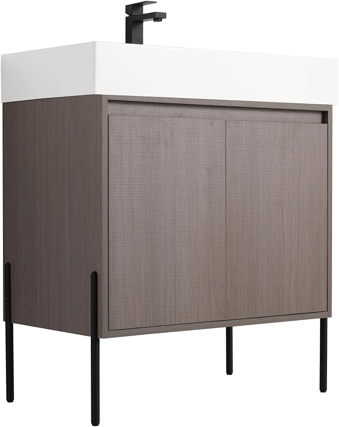 Crownpoint 30 Inch Bathroom Vanity with Sink, White Sink, White Oak Finish, Full Assembly Required, Elegant Bathroom Vanities for Modern Homes