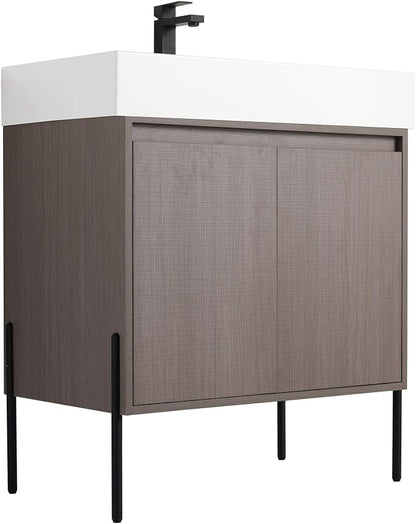 Crownpoint 30 Inch Bathroom Vanity with Sink, White Sink, White Oak Finish, Full Assembly Required, Elegant Bathroom Vanities for Modern Homes