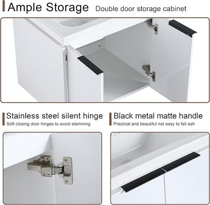 Malwee 24" Floating Bathroom Vanity with Sink, 24 Inch Single Sink Wall Mounted Bathroom Vanity, with 2 Doors and White Ceramic Basin Top, Wall Hung Storage Cabinet Combo Set.MA07424