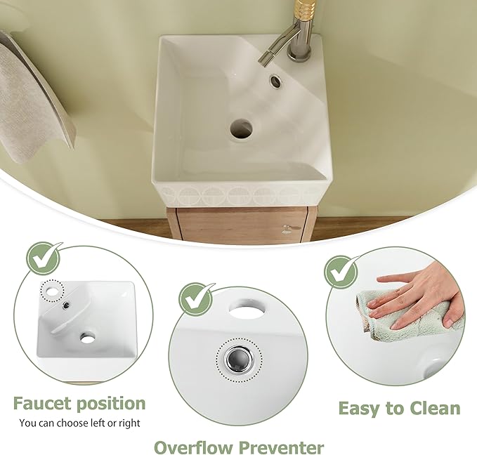 12" Bathroom Vanity with Sink, 12 Inch Floating Bathroom Vanity for Small Space, Modern Bathroom Vanity, Brown Wall Mounted Cabinet Set (045-IMO, IMO-12''Wx12''D)