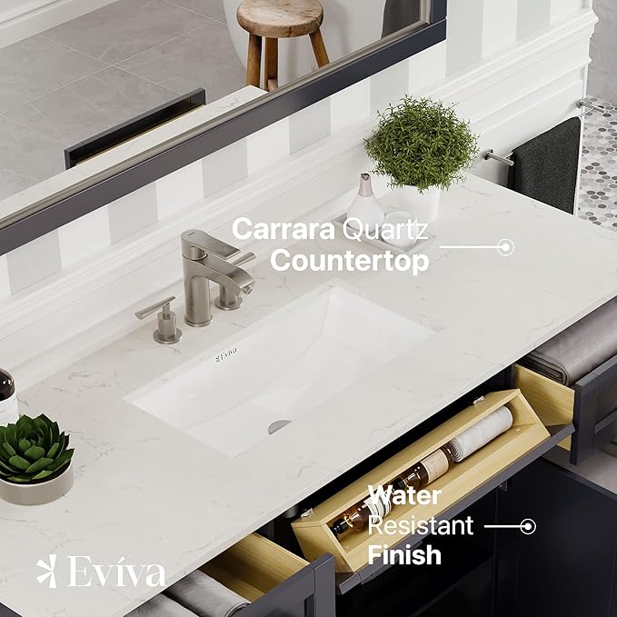 Eviva Epic 60 in. Charcoal Gray Single Sink Bath Vanity with Carrara Quartz Top