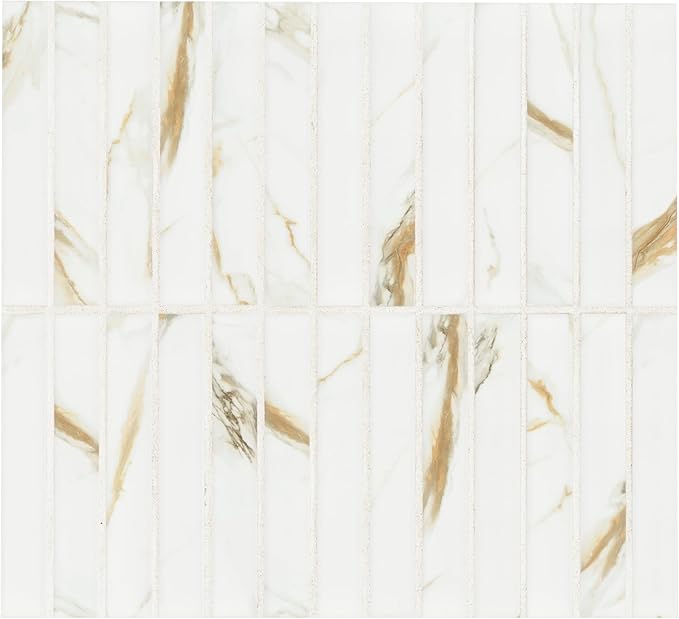 MSI Calacatta Gold Stack Pattern Matte Porcelain Mosaic Floor and Wall Tile for Bathroom, Kitchen Backsplash, Accent Wall Tile, Sample
