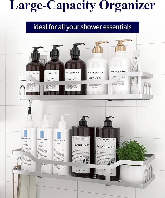 Kitsure Shower Caddy, Adhesive Shower Organizer, X-Large, Silver | Stainless Steel Shelf for Inside Shower, No Drill Bathroom Organizers and Storage, Home Decor Accessories