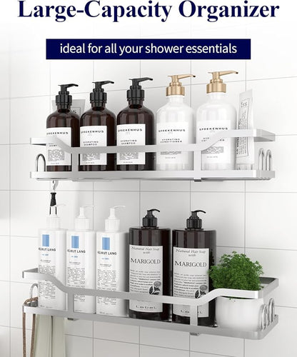 Kitsure Shower Caddy, Adhesive Shower Organizer, X-Large, Silver | Stainless Steel Shelf for Inside Shower, No Drill Bathroom Organizers and Storage, Home Decor Accessories