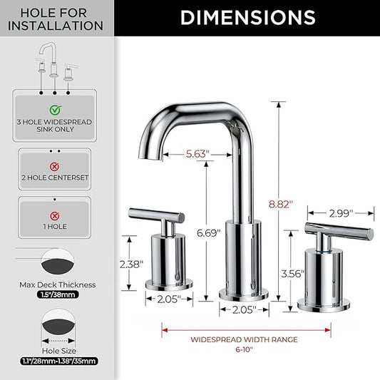 FORIOUS Bathroom Sink Faucet Chrome, 3 Hole Widespread Bathroom Faucets for Vanity Restroom RV Lavatory,with Pop Up Drain and Hoses