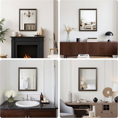 Retro Copper Effect Framed Wall Mirror, 36x36 Rectangle Mirror, Anti-desilvering Tempered Glass, Sustainable&Sturdy Frame, Anti-Rust, HD Reflection &3min Fast Setup for Bathroom Living Room