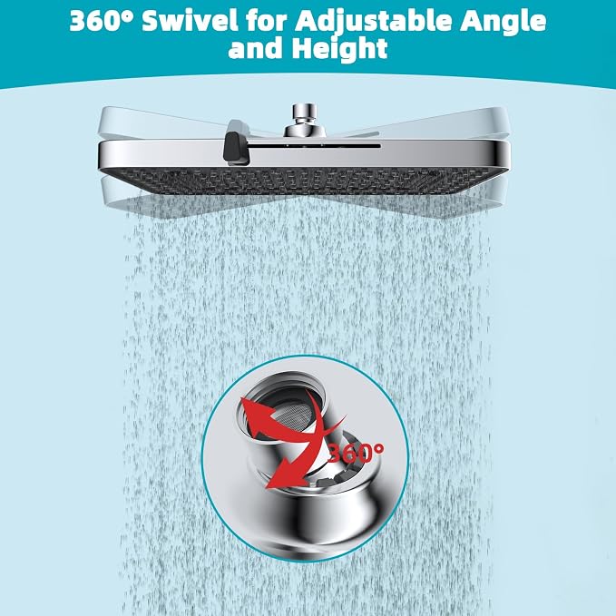 Hibbent cUPC Certified 5 Spray Modes Shower Head, 13'' High Pressure Large Rainfall Shower Head, High Flow Waterfall Bathroom Fixed Showerheads with Adjustable Swivel Ball Joint, Chrome