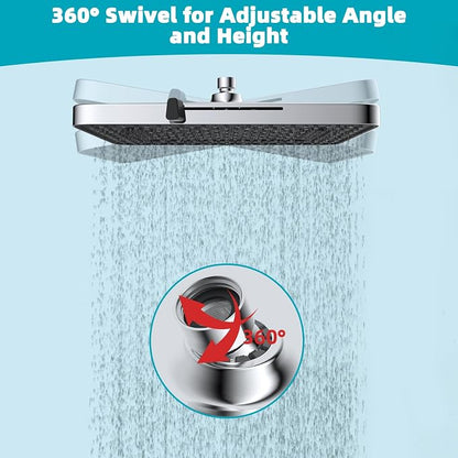 Hibbent cUPC Certified 5 Spray Modes Shower Head, 13'' High Pressure Large Rainfall Shower Head, High Flow Waterfall Bathroom Fixed Showerheads with Adjustable Swivel Ball Joint, Chrome