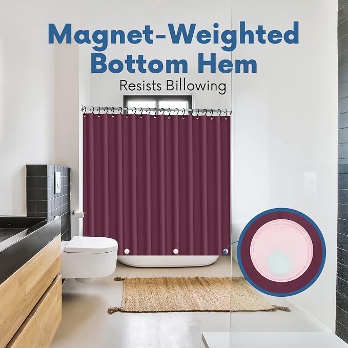 No Smell Shower Curtain Liner 72x72 Dark Purple - PEVA Plastic Shower Curtain for Bathroom, PVC-Free Waterproof Purple Shower Liner with Metal Grommets and Magnet-Weighted Bottom Hem - Washable Liner