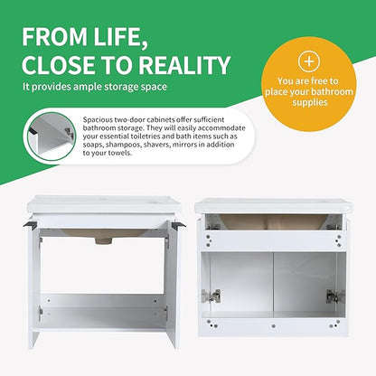 24 Inch Bathroom Vanity with Sink,Wall Mounted Bathroom Vanity Sink Combo with Soft Close Doors for Small Space,Modern Floating Bathroom Vanity with Top Basin & Storage Cabinet,White