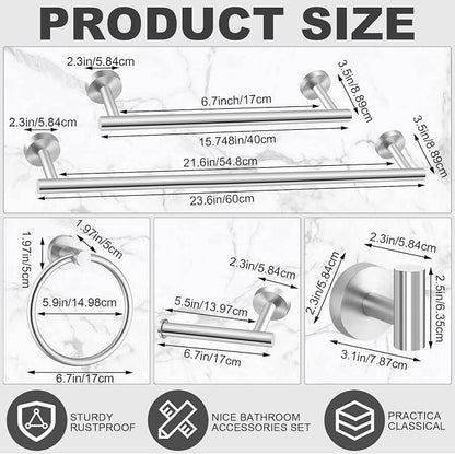 Gisafai 25 Pcs Brushed Nickel Bathroom Accessories Hardware Set Silver Towel Racks for Bathroom SUS304 Stainless Steel 23.6 Inch Brushed Towel Bar Ring Toilet Paper Holder Robe Hooks Wall Mounted